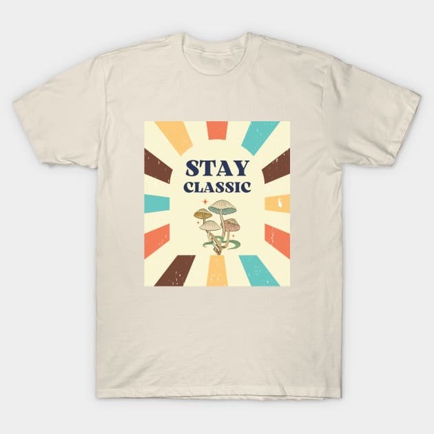 Stay Classic Reto Vintage Mushroom T-Shirt by FunGraphics